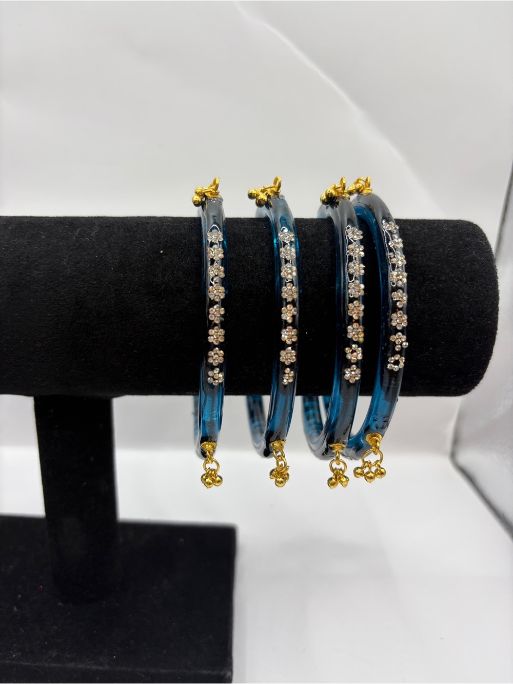 Blue Kundan Floral Kashmiri Crystal Bangle Set - Women Jewelry
